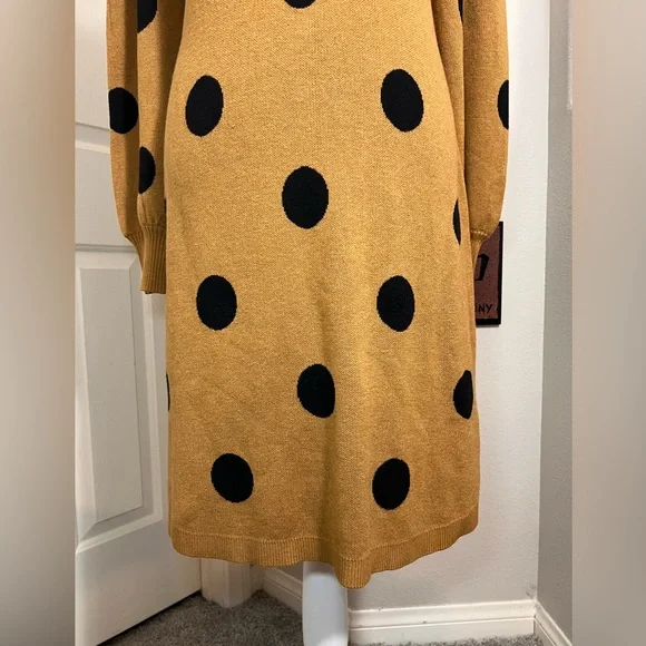 Who What Wear Tan Mocha Polka Cowl Neck Balloon Sleeve Sweater Midi Dress M - Picture 9 of 12